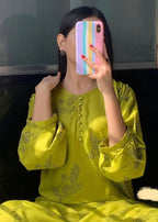 Gulposh Fluttering Sparrow (Stitched ) Apple Green Women 2pcs