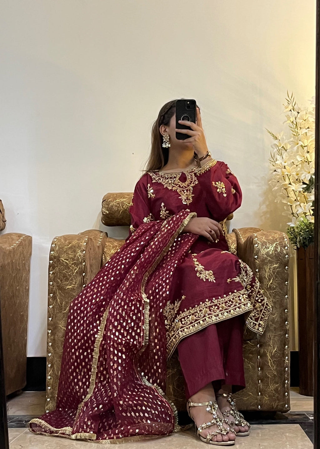 Suits By Sadia Raw silk shehnai mehroon Women 3pcs