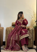 Suits By Sadia Raw silk shehnai mehroon Women 3pcs