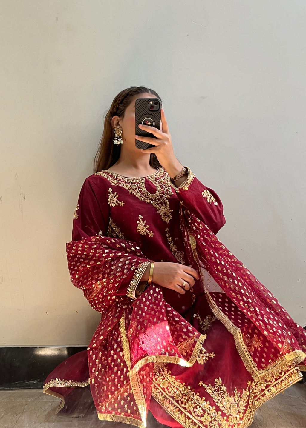 Suits By Sadia Raw silk shehnai mehroon Women 3pcs