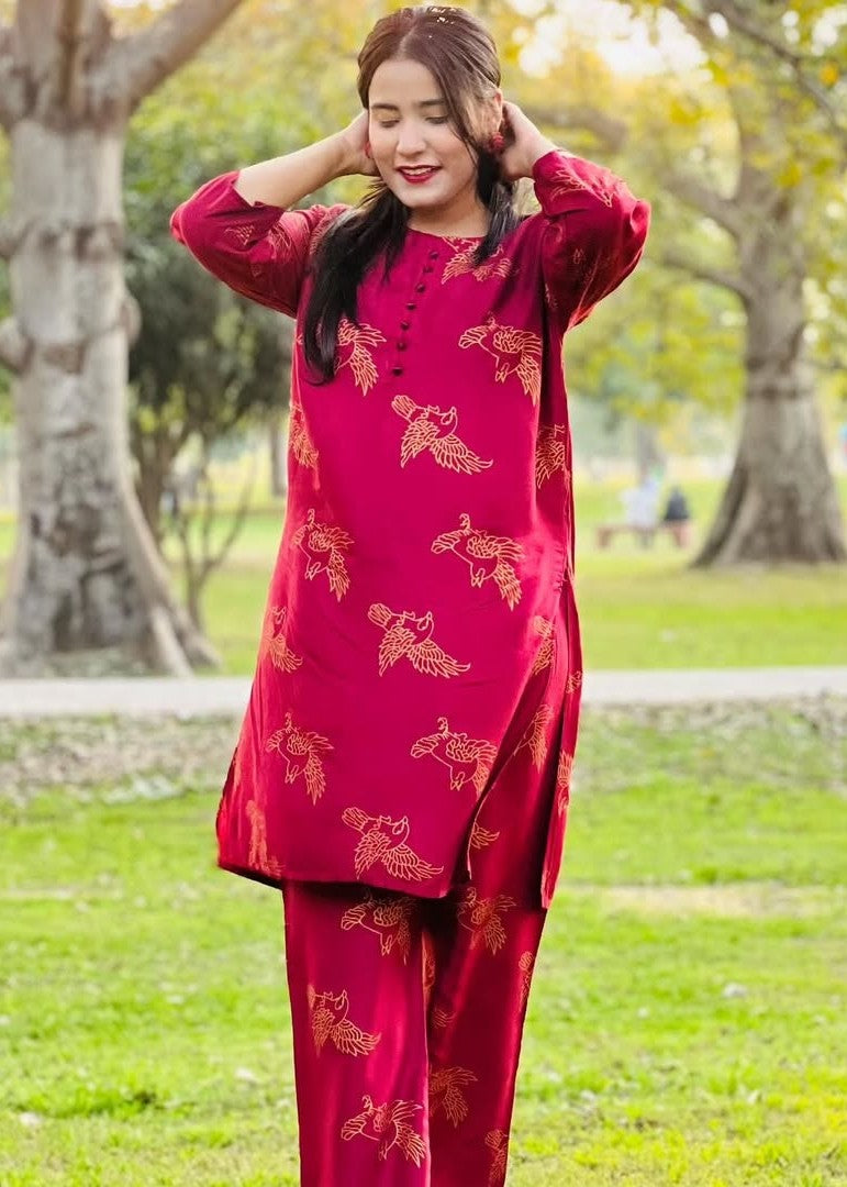 Gulposh Fluttering Sparrow (Stitched ) Mehroon Women 2pcs