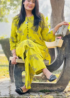 Gulposh Fluttering Sparrow (Stitched ) Apple Green Women 2pcs
