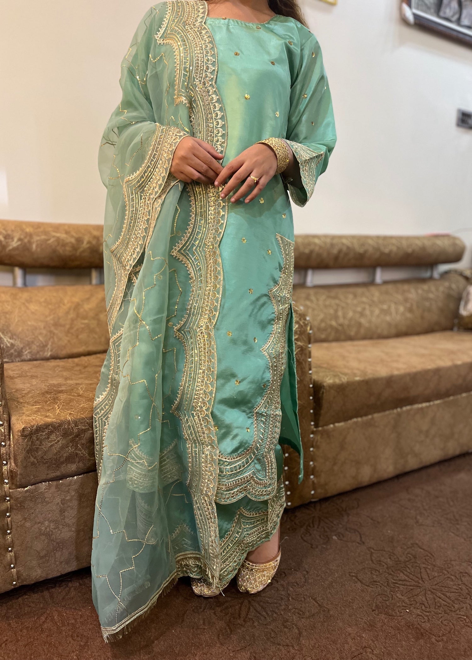 Suits By Sadia Raw silk minty Women 3pcs