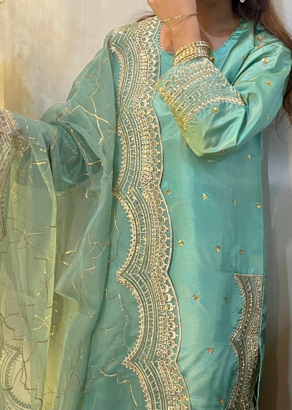 Suits By Sadia Raw silk minty Women 3pcs