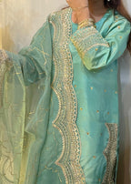 Suits By Sadia Raw silk minty Women 3pcs