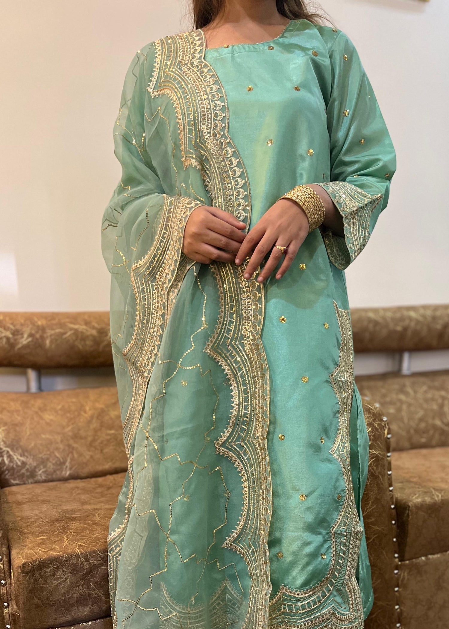 Suits By Sadia Raw silk minty Women 3pcs