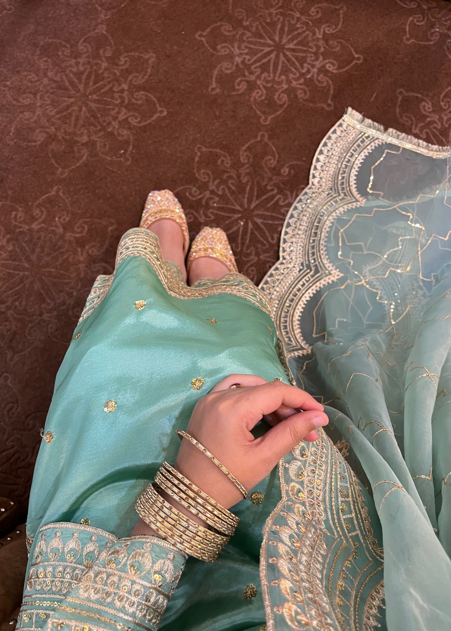 Suits By Sadia Raw silk minty Women 3pcs