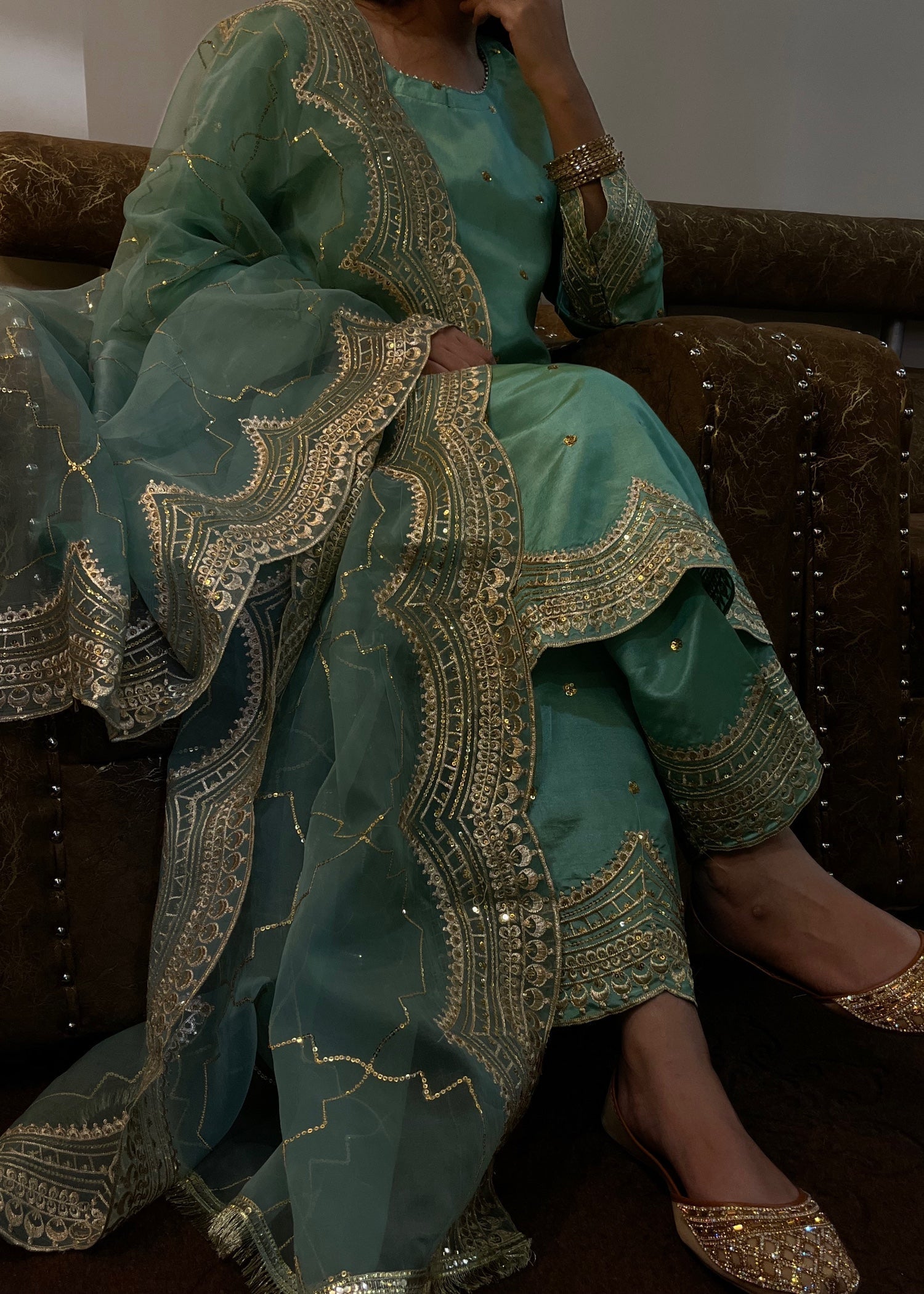 Suits By Sadia Raw silk minty Women 3pcs