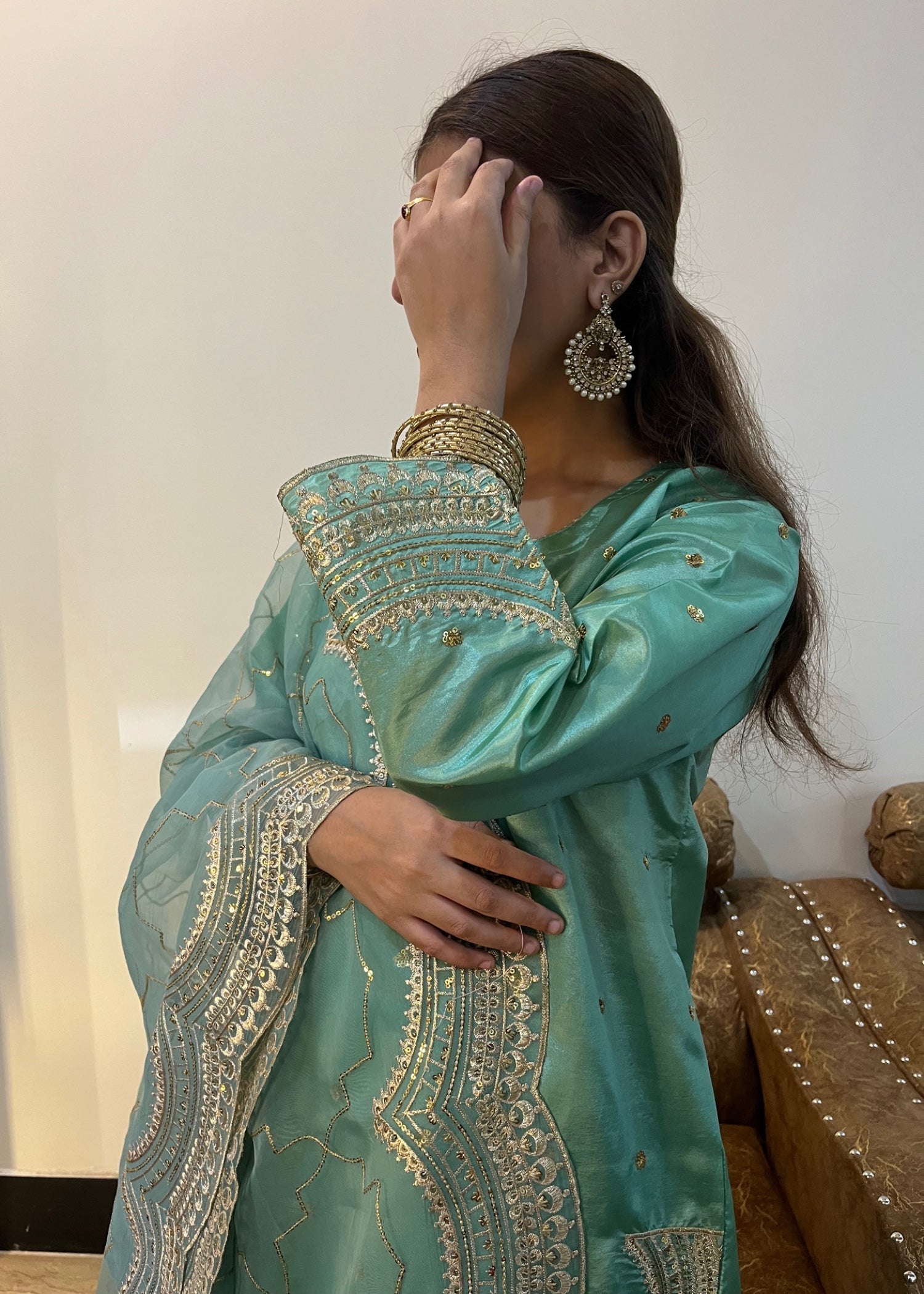 Suits By Sadia Raw silk minty Women 3pcs