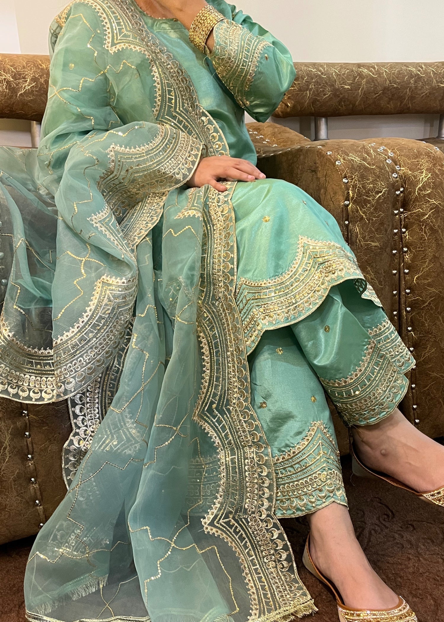 Suits By Sadia Raw silk minty Women 3pcs