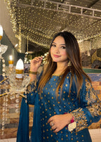 Suits By Sadia Merium organza blue Women 3pcs