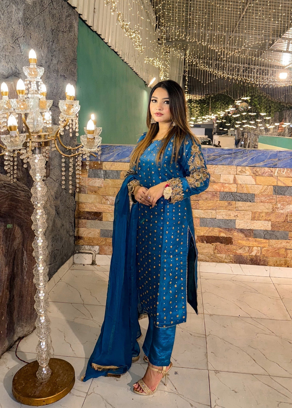 Suits By Sadia Merium organza blue Women 3pcs