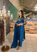 Suits By Sadia Merium organza blue Women 3pcs