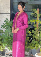 Haya'S Creation Crystal worked Magenta Raw Silk Dress Women 2pcs