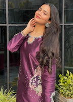 Haya'S Creation Crystal worked Dark Purple Raw Silk Dress Women 2pcs