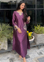 Haya'S Creation Crystal worked Dark Purple Raw Silk Dress Women 2pcs