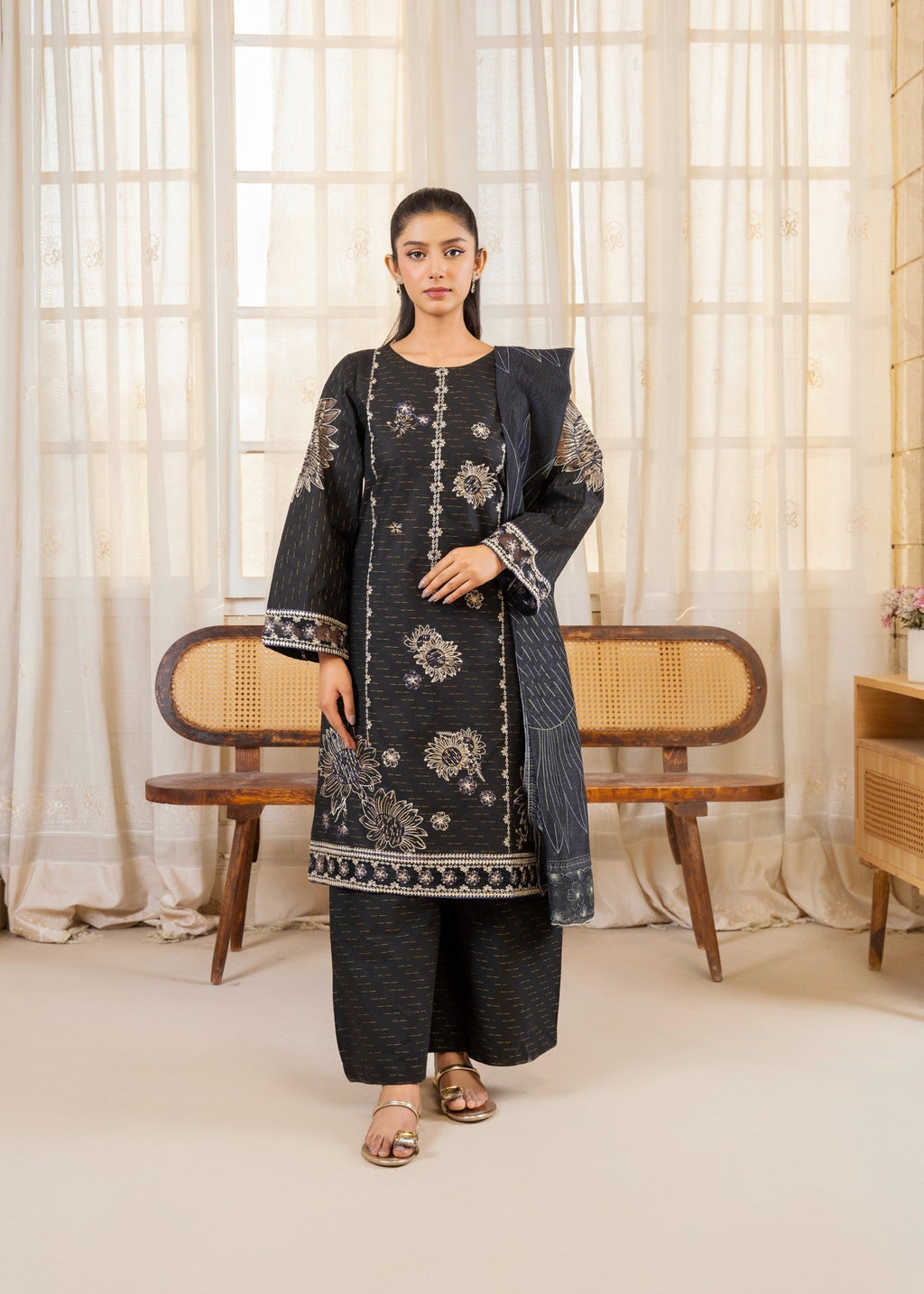 Attirepret Sunflare Elegance Embroidered Women 3pcs