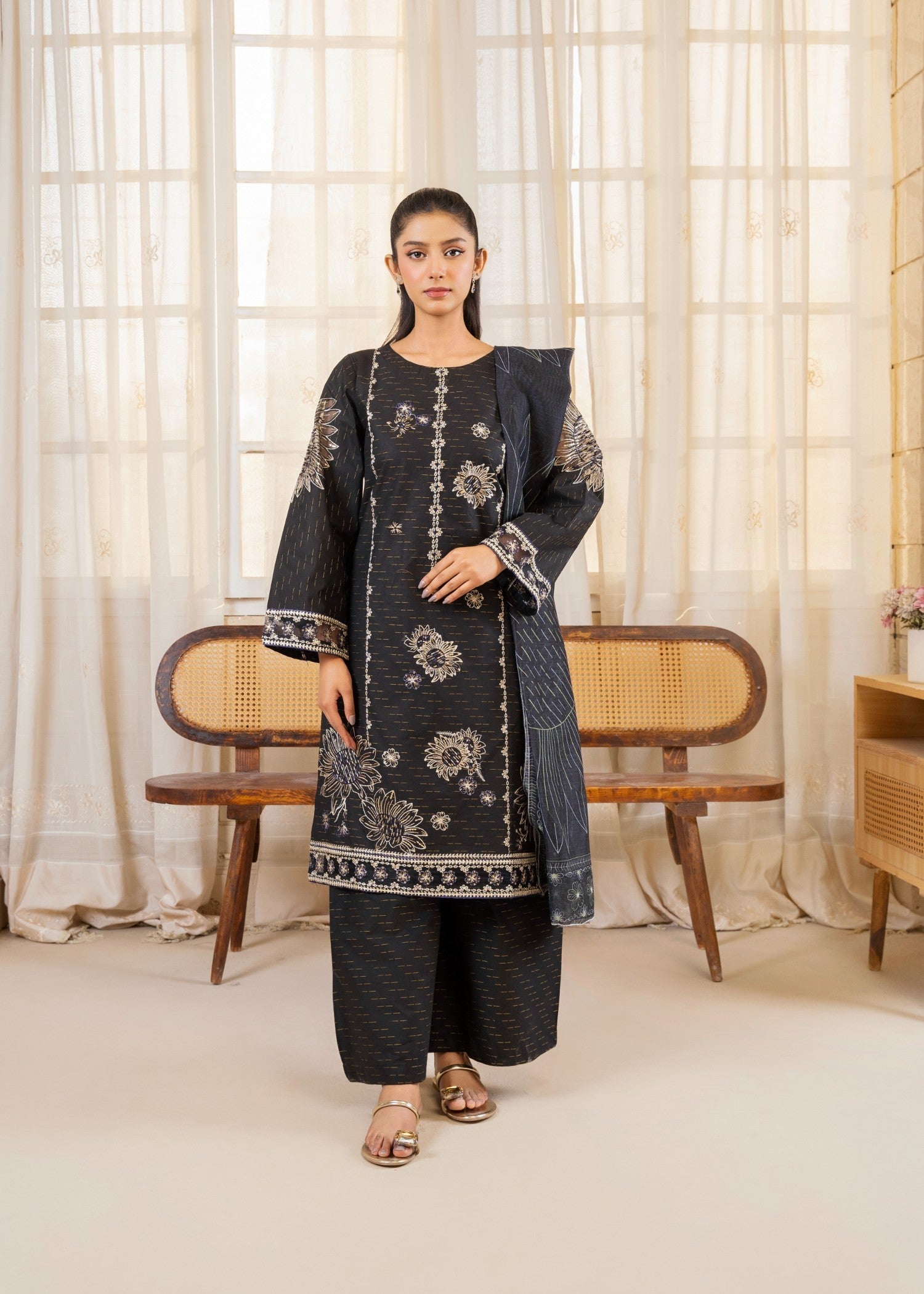Attirepret Sunflare Elegance Embroidered Women 3pcs