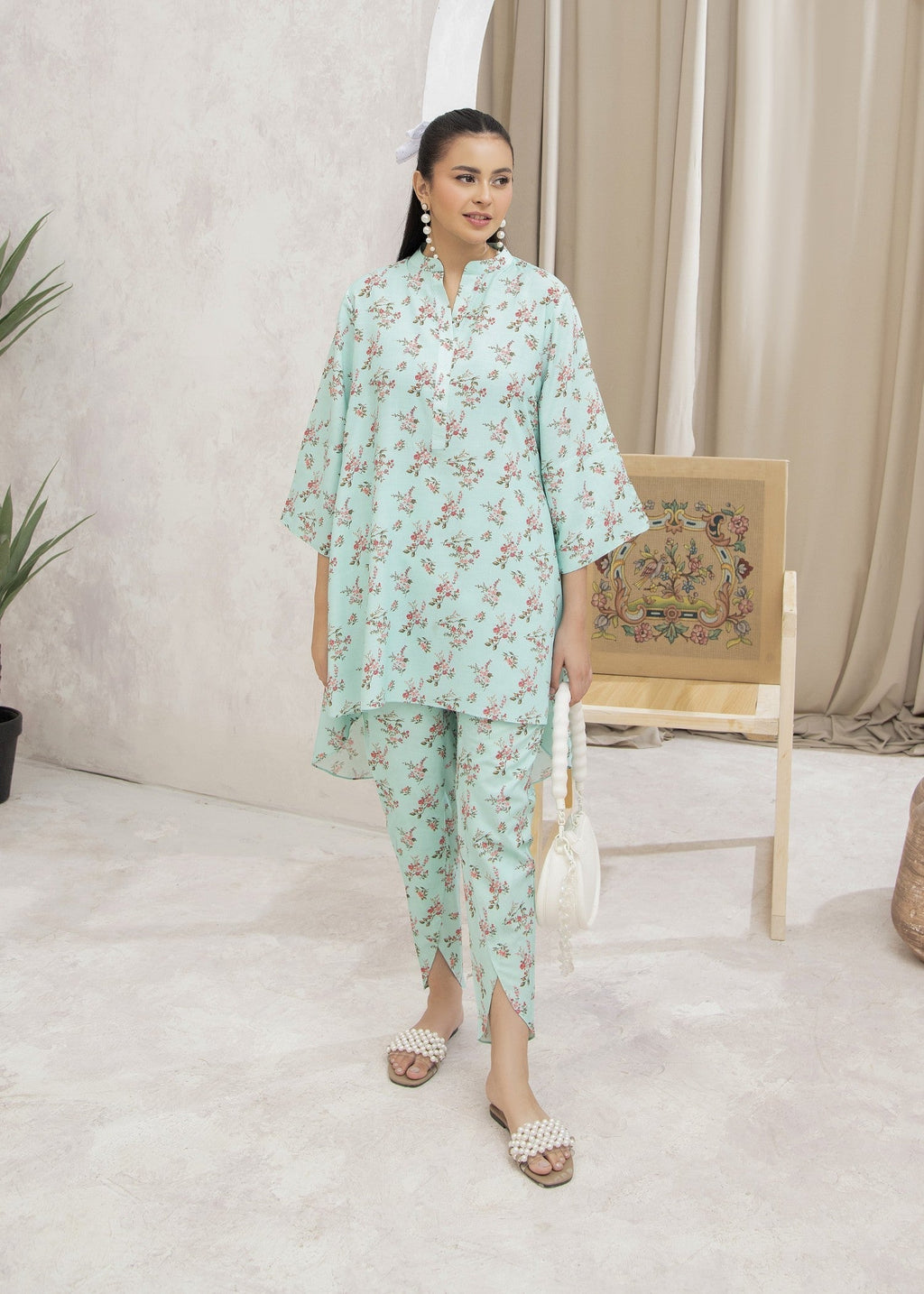 Mehryam Collection Soft Mint Floral Women 2pcs
