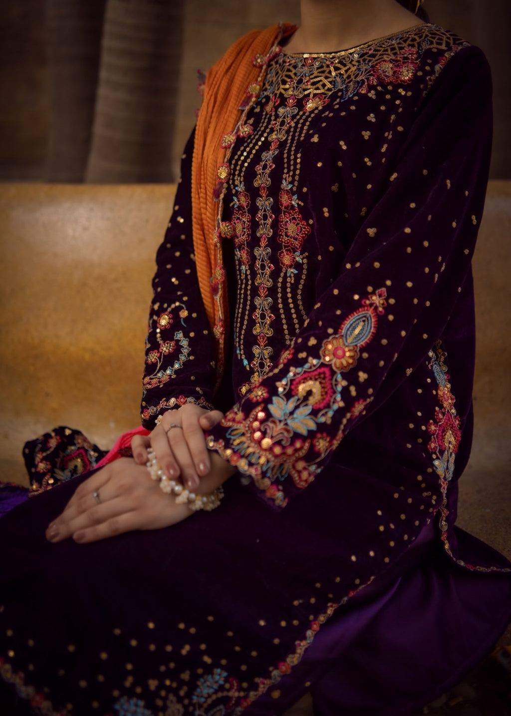 Suits By Sadia Velvet multi duppatta areeba Women 4pcs