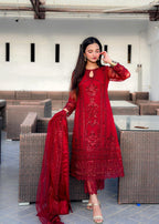 Suits By Sadia Mushq red imaan Women 3pcs
