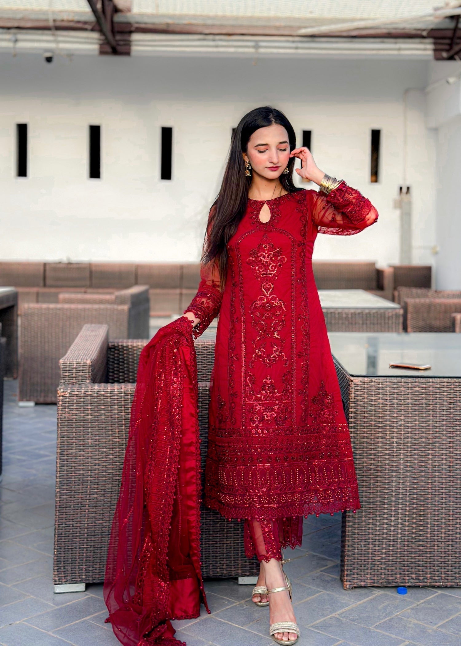 Suits By Sadia Mushq red imaan Women 3pcs