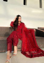 Suits By Sadia Mushq red imaan Women 3pcs