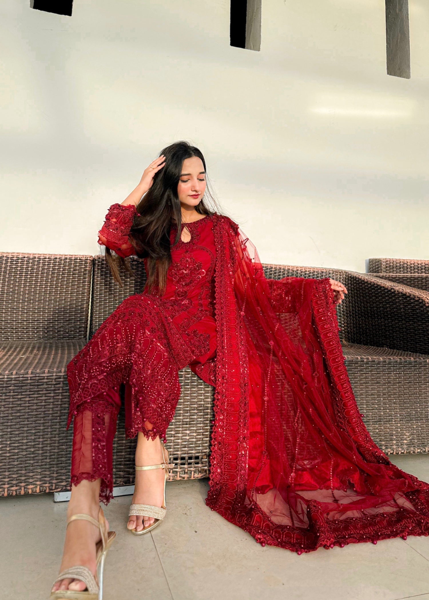 Suits By Sadia Mushq red imaan Women 3pcs