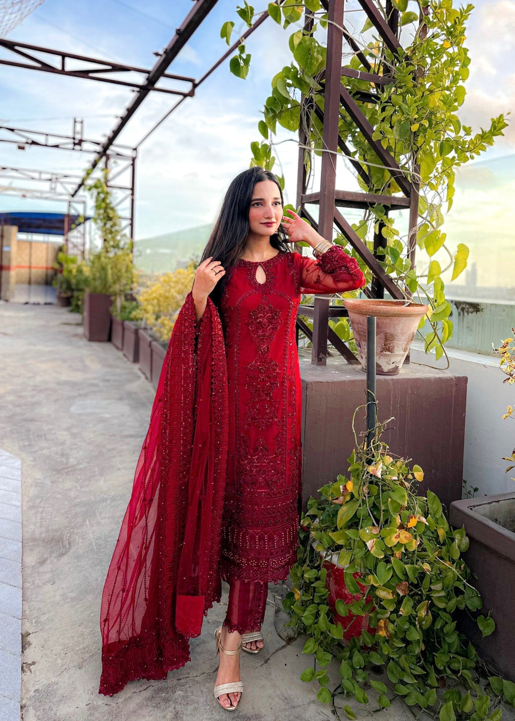 Suits By Sadia Mushq red imaan Women 3pcs