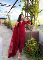 Suits By Sadia Mushq red imaan Women 3pcs
