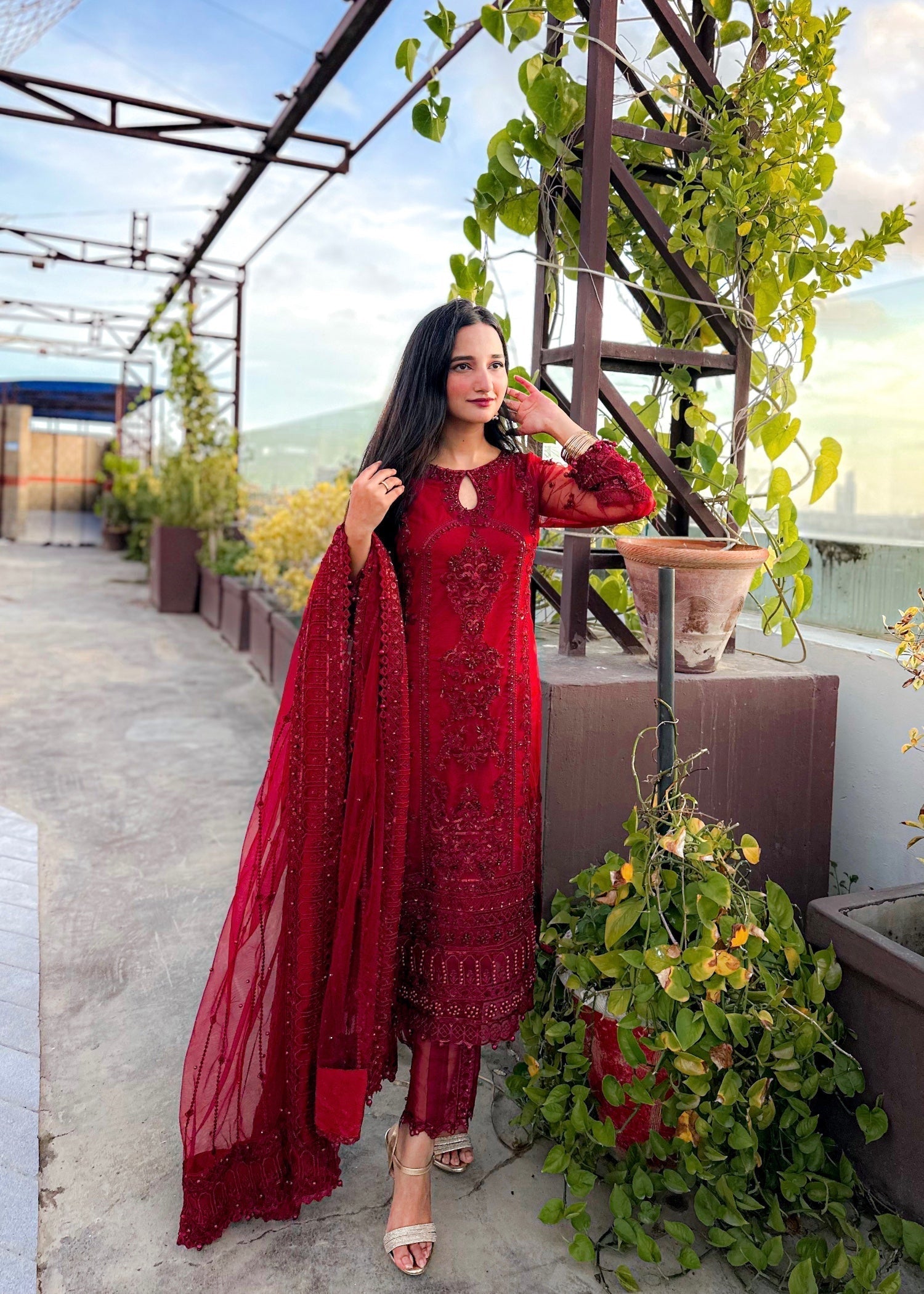 Suits By Sadia Mushq red imaan Women 3pcs