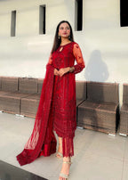 Suits By Sadia Mushq red imaan Women 3pcs