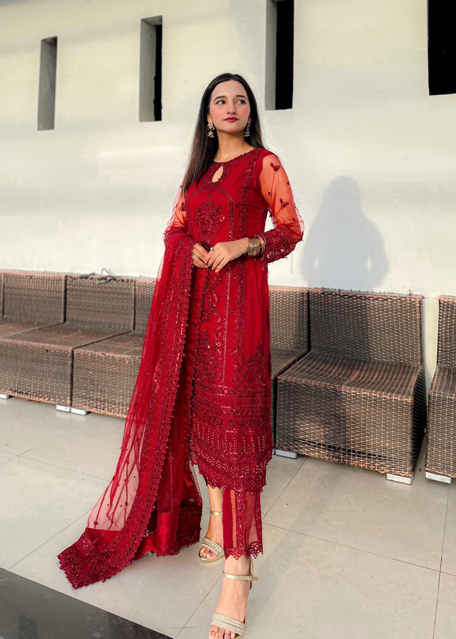 Suits By Sadia Mushq red imaan Women 3pcs