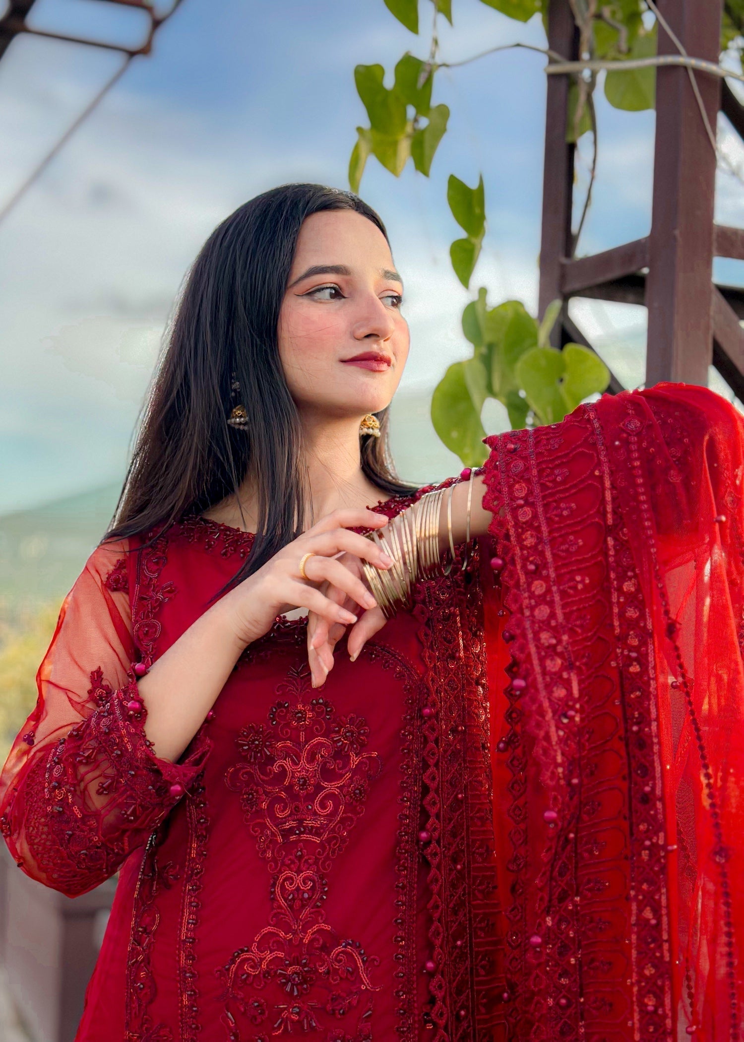 Suits By Sadia Mushq red imaan Women 3pcs
