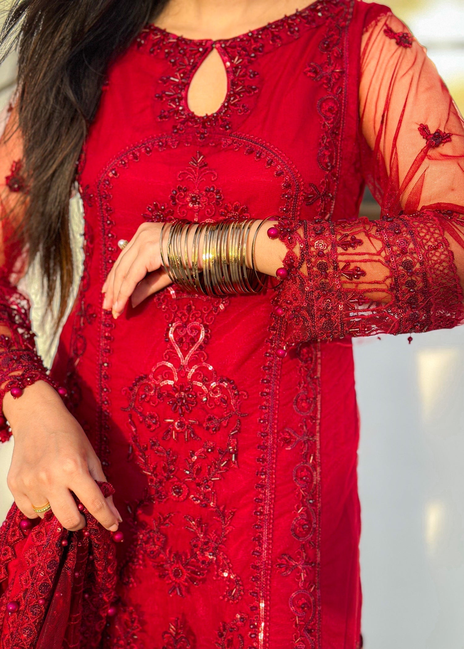 Suits By Sadia Mushq red imaan Women 3pcs