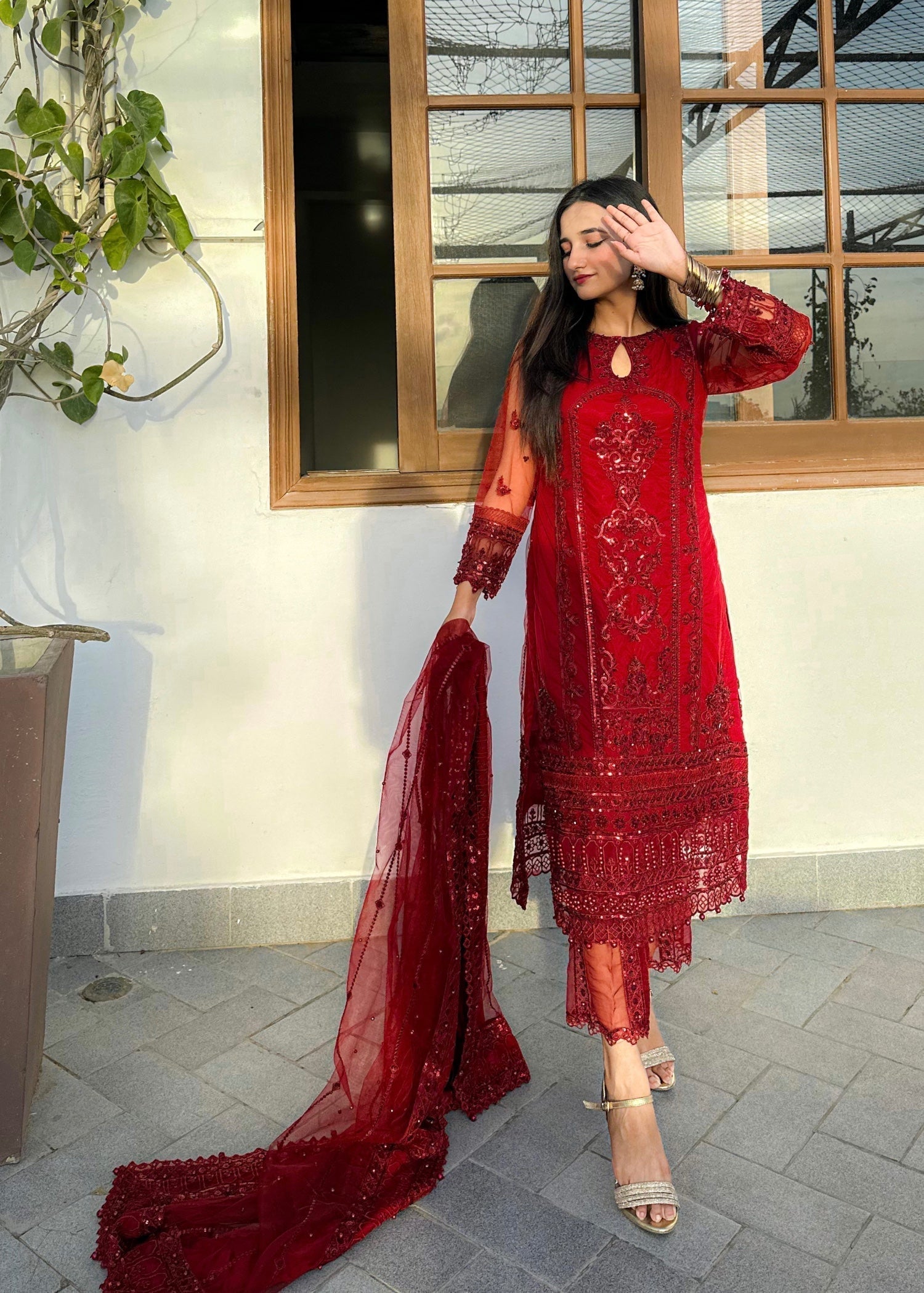 Suits By Sadia Mushq red imaan Women 3pcs