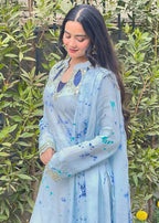 Haya'S Creation Mirror worked Light Blue Soft Raw Silk Dress Women 3pcs