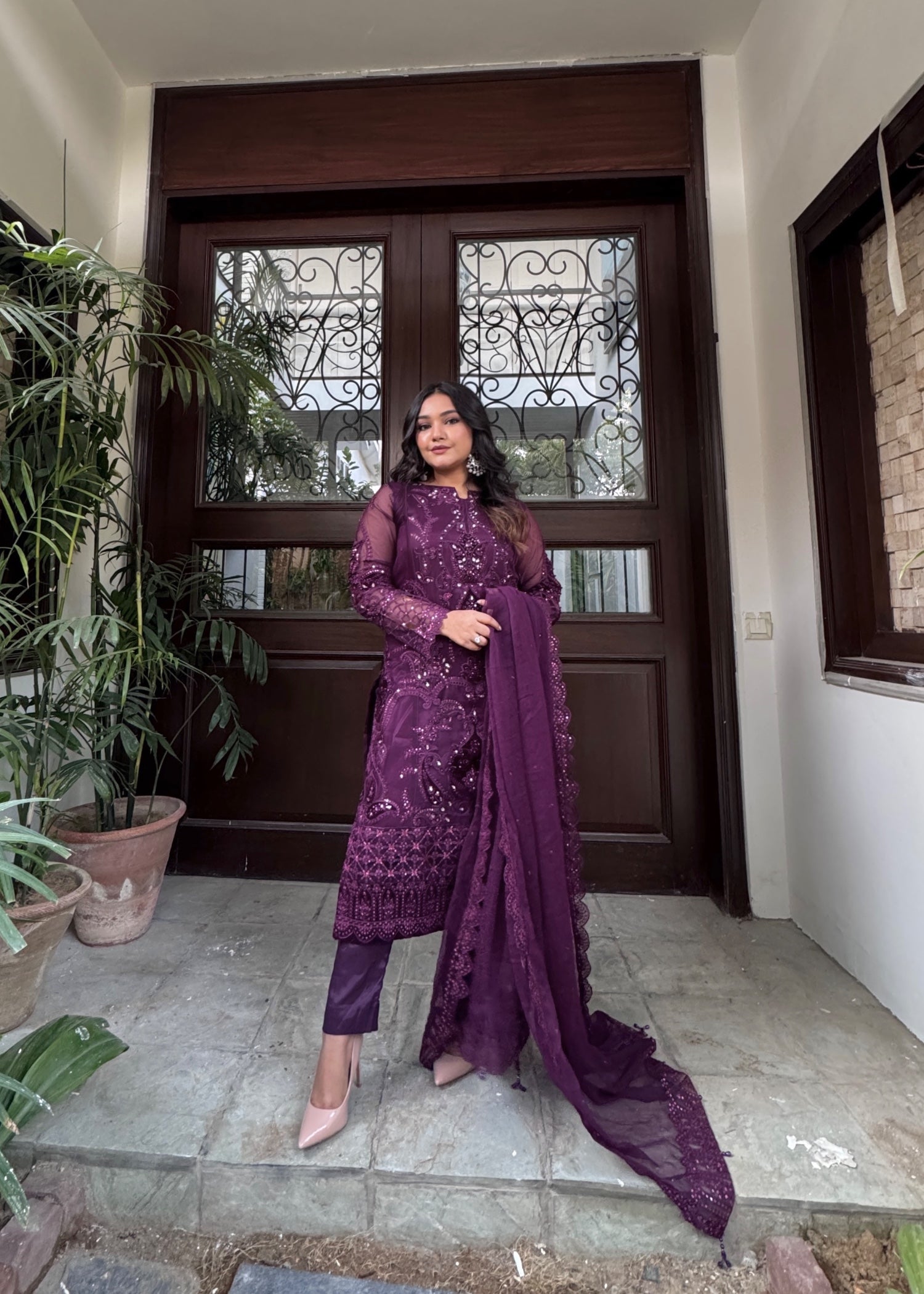 Suits By Sadia Purple chiffon Women 3pcs