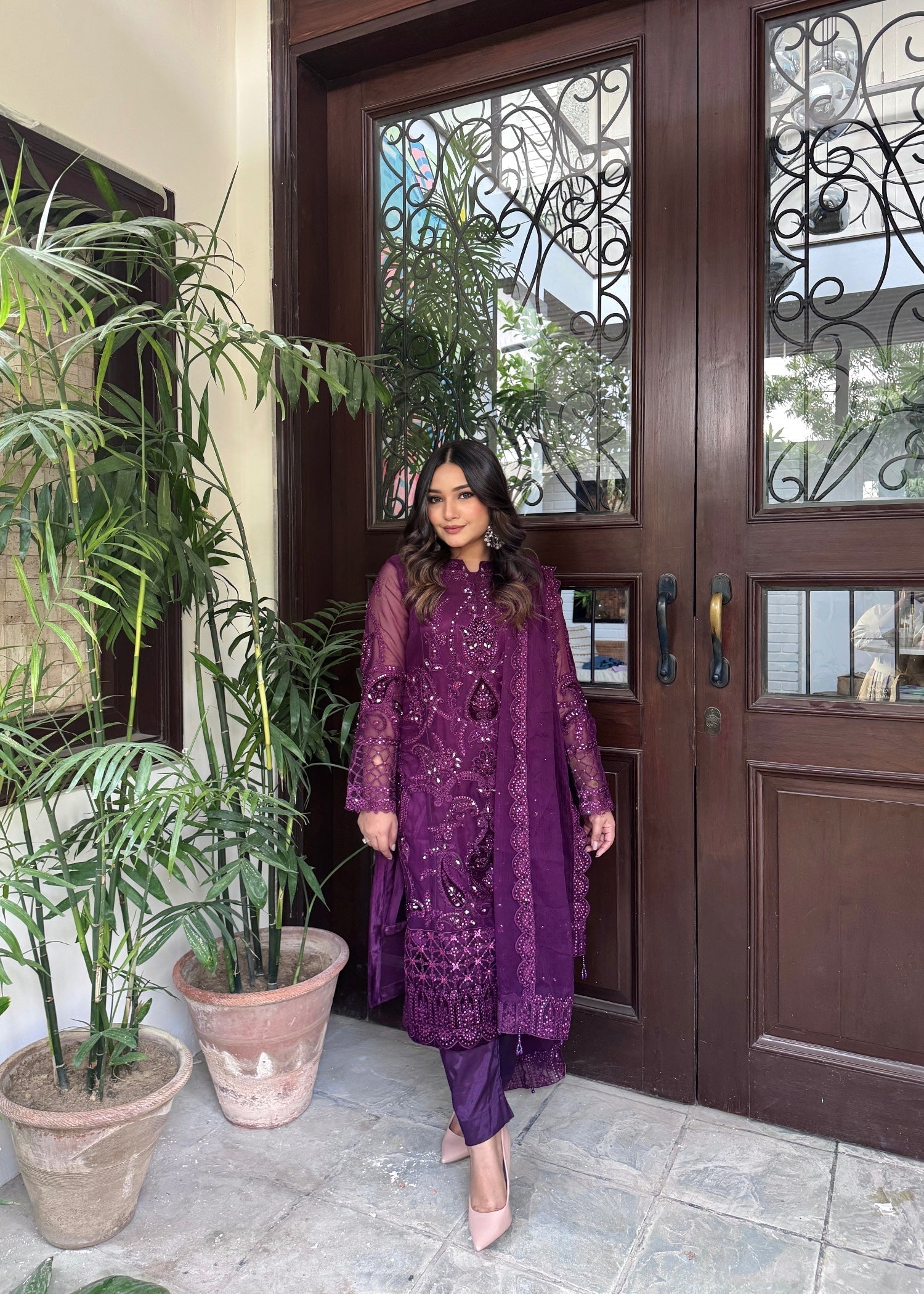 Suits By Sadia Purple chiffon Women 3pcs