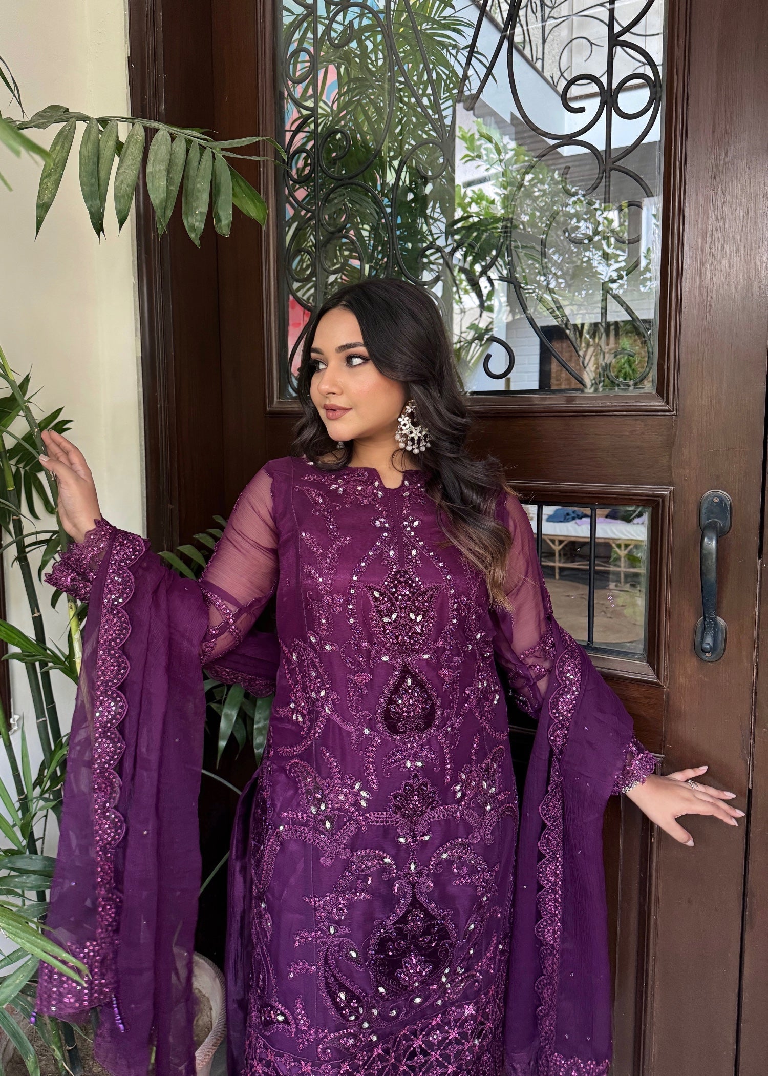 Suits By Sadia Purple chiffon Women 3pcs
