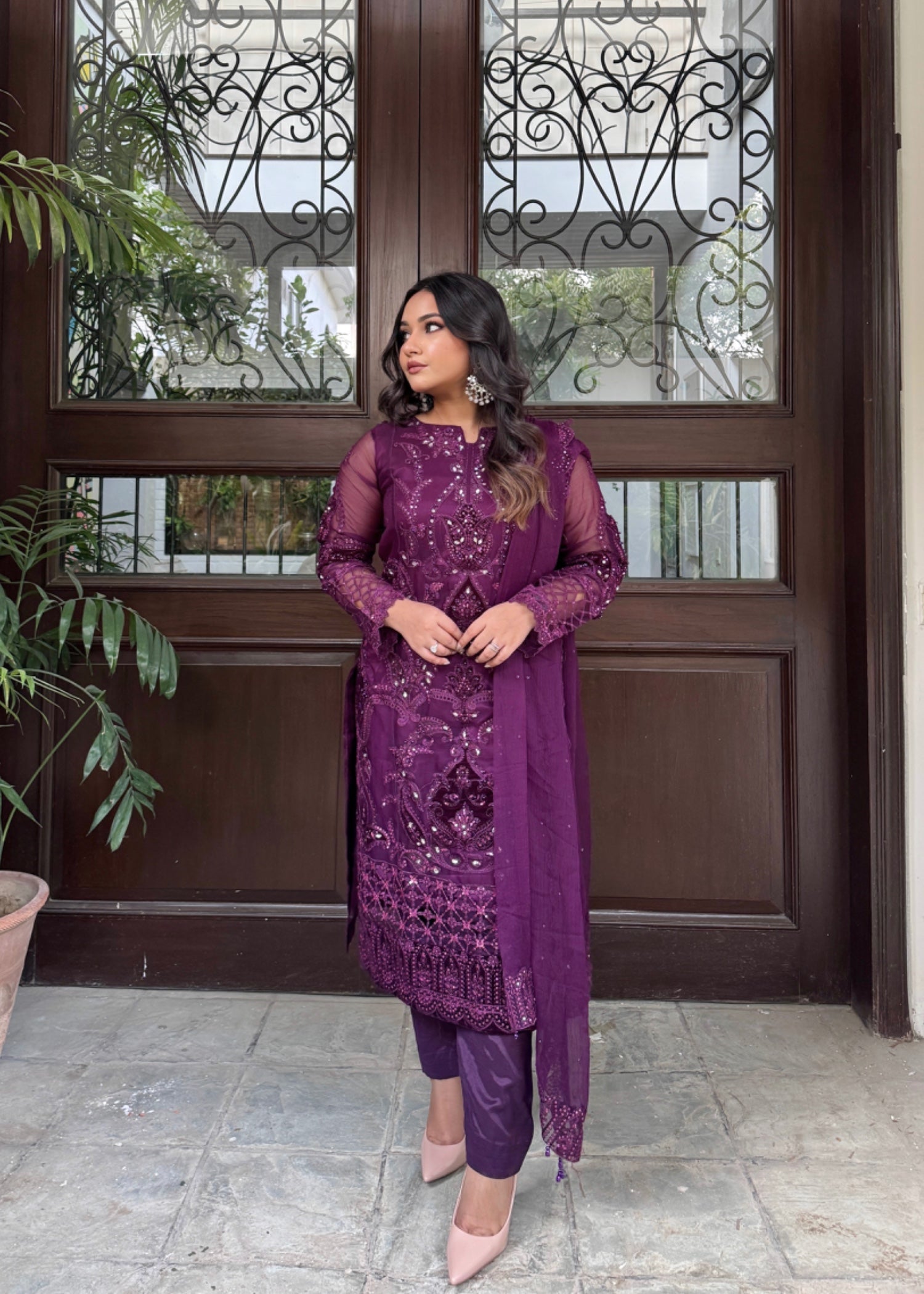 Suits By Sadia Purple chiffon Women 3pcs