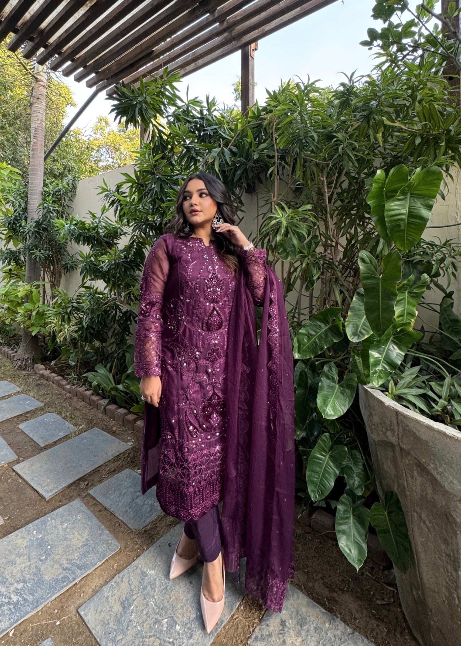 Suits By Sadia Purple chiffon Women 3pcs