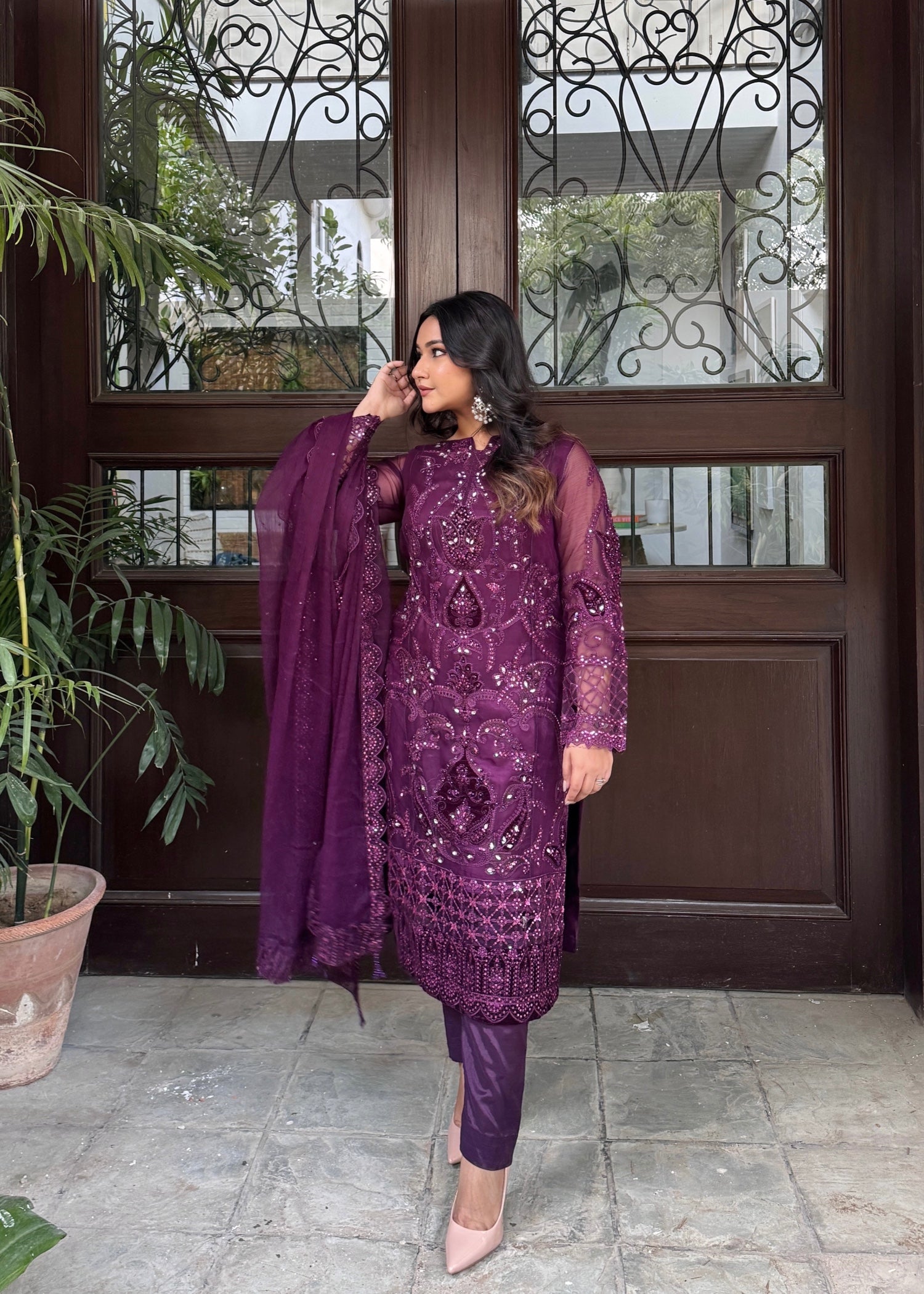 Suits By Sadia Purple chiffon Women 3pcs
