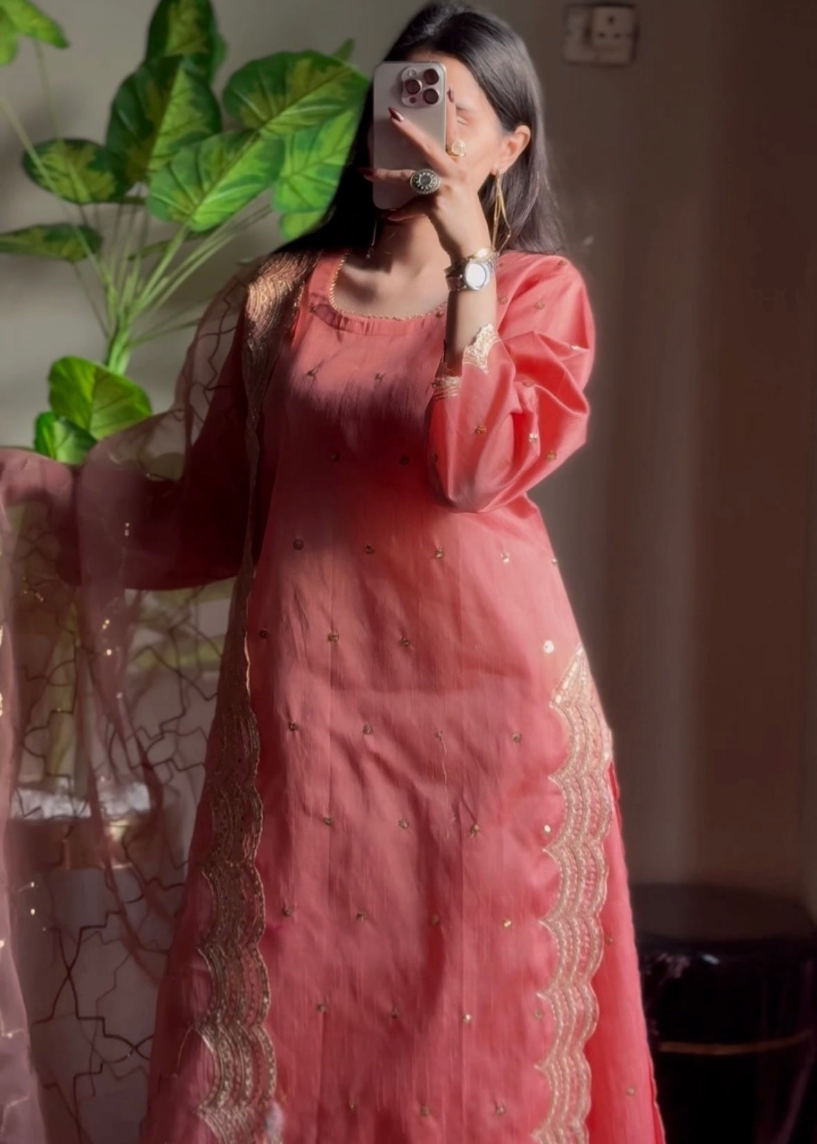 Suits By Sadia Kattan silk peachy pink Women 3pcs