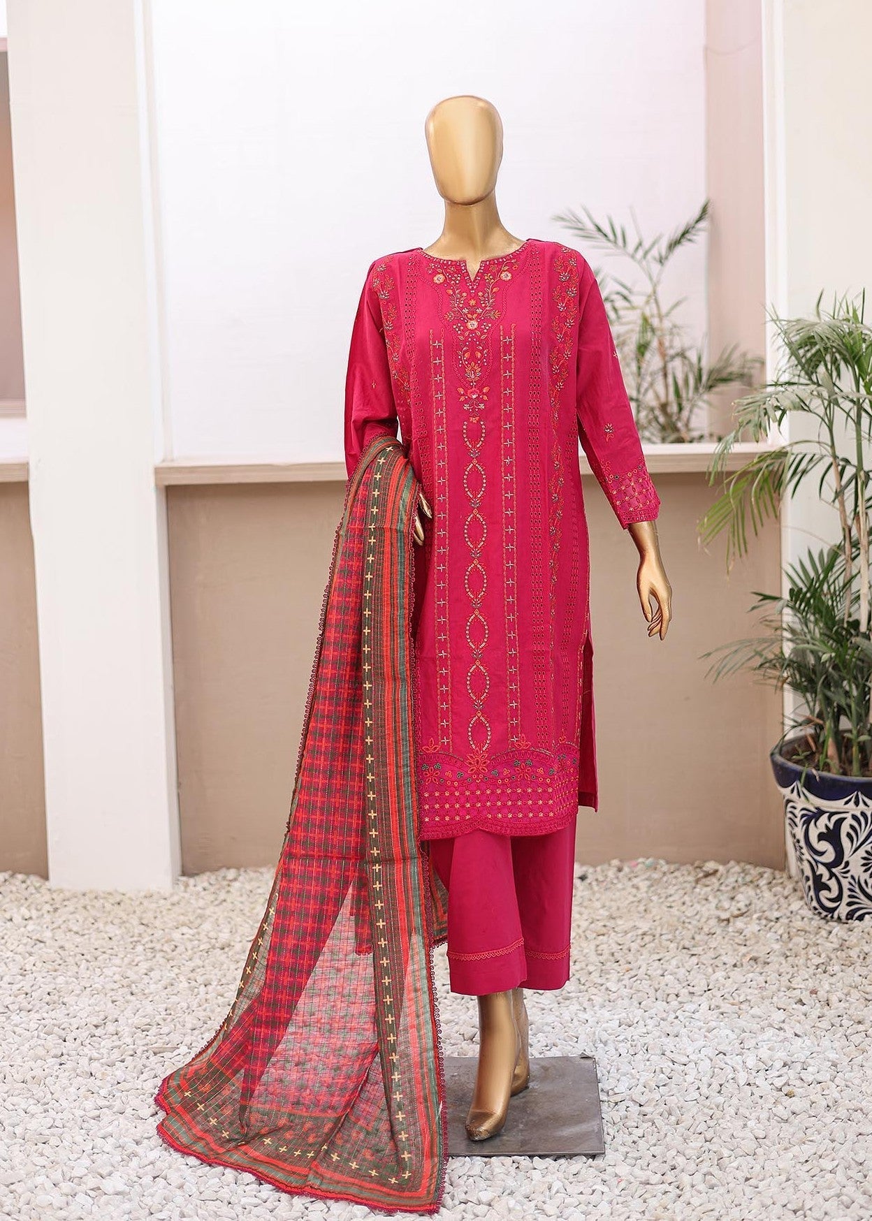 Suntex Fabrics –Hot Pink Festive Embroidered Women 3pcs