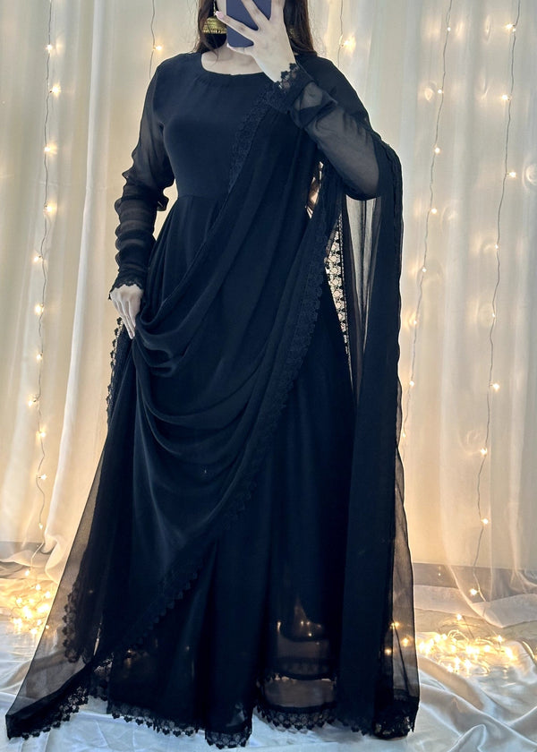 Fashion Trends 4 U Black Anarkali Women 3pcs