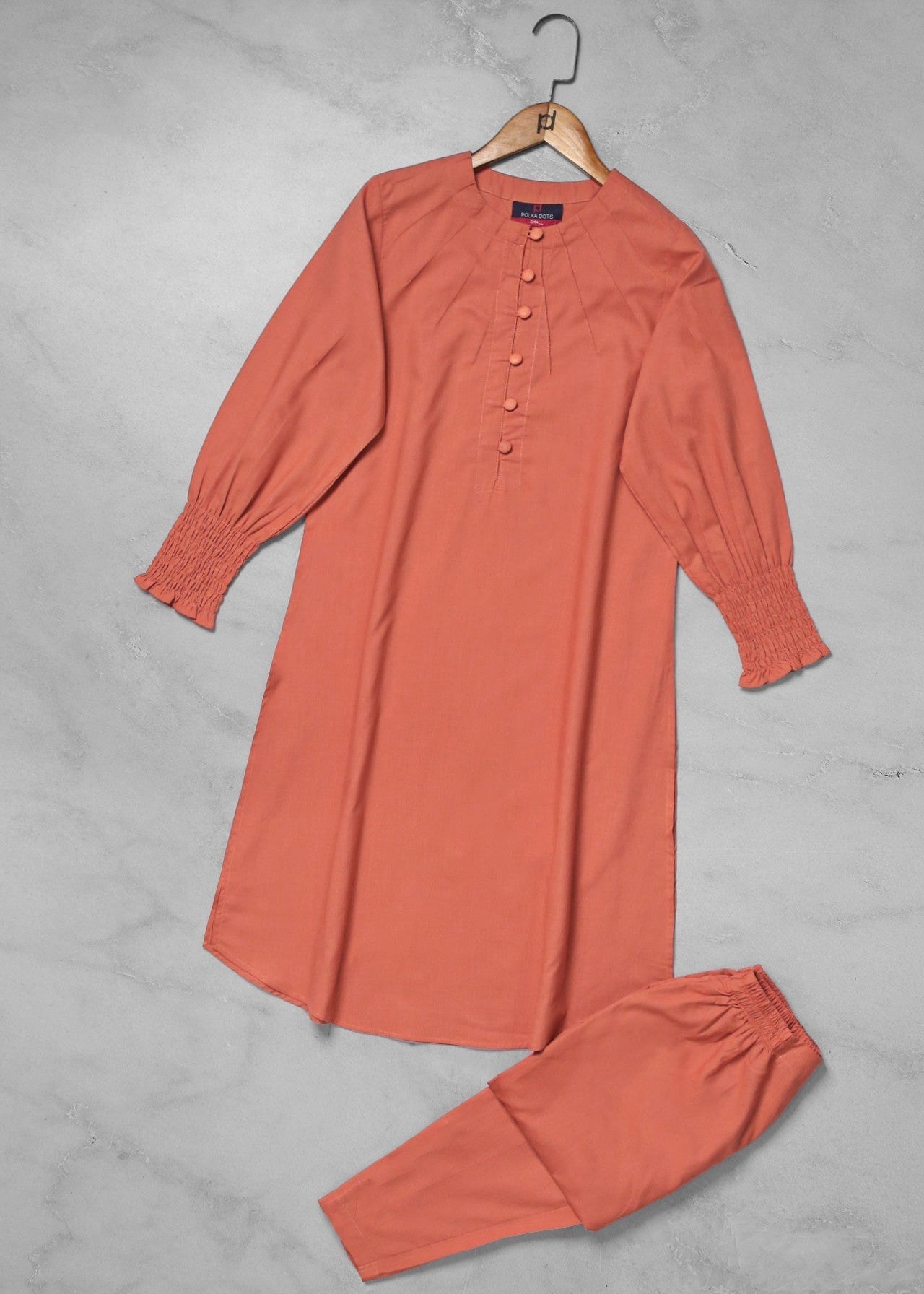 Polkadots Vibrant Coral Eastern Kurta Set 13967HG Women 2pcs