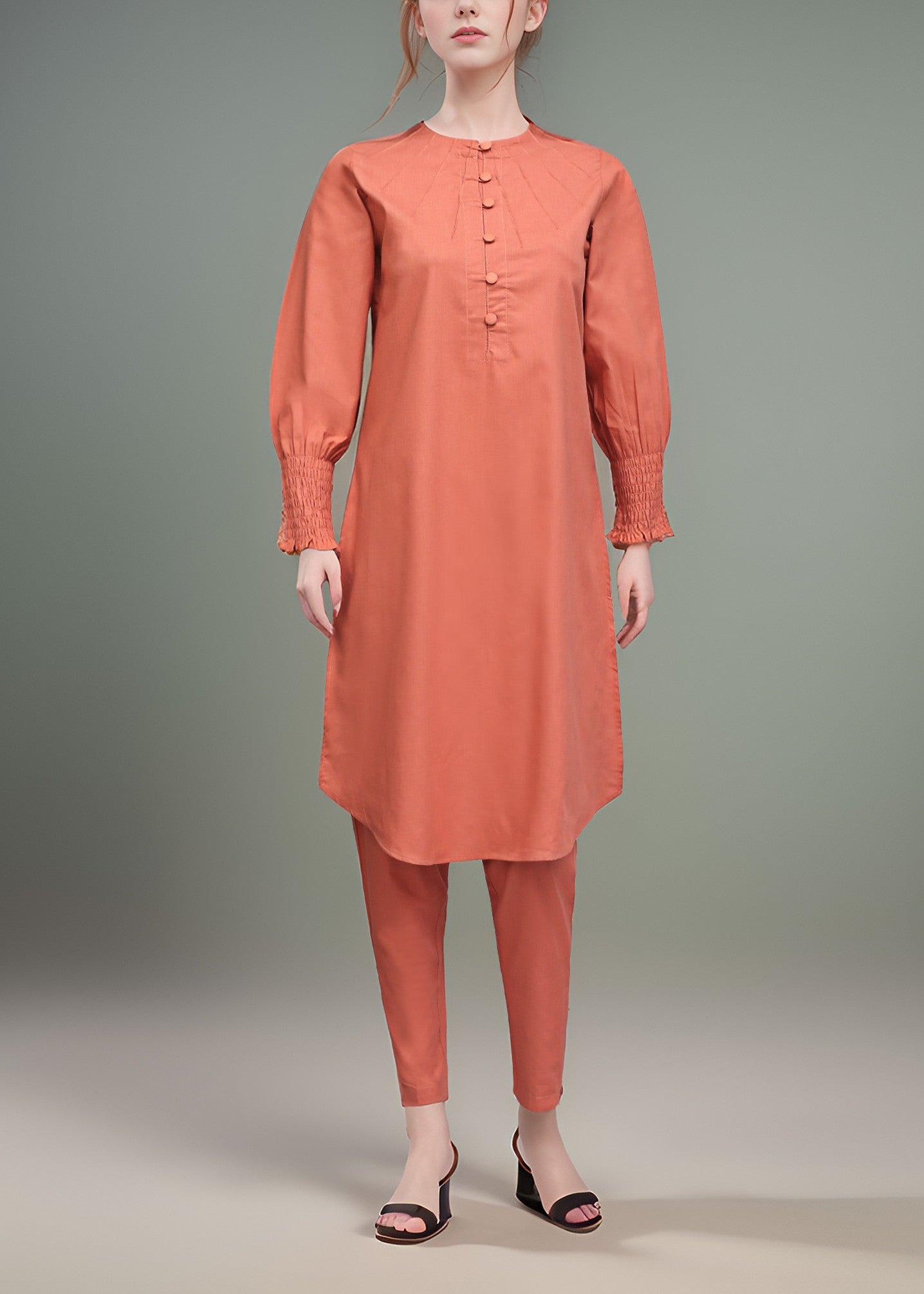 Polkadots Vibrant Coral Eastern Kurta Set 13967HG Women 2pcs