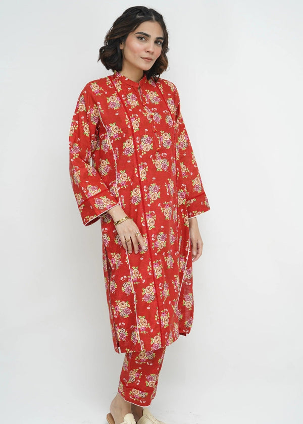 Amna Ali Nawaz Co Ord Set Khaddar APPLE RED Women 2pcs