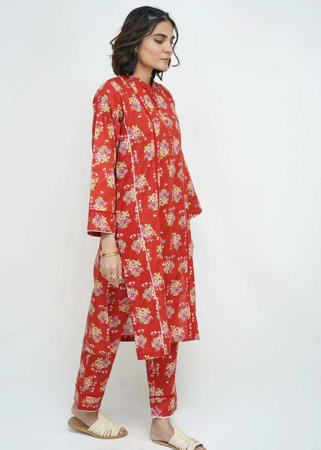 Amna Ali Nawaz Co Ord Set Khaddar APPLE RED Women 2pcs